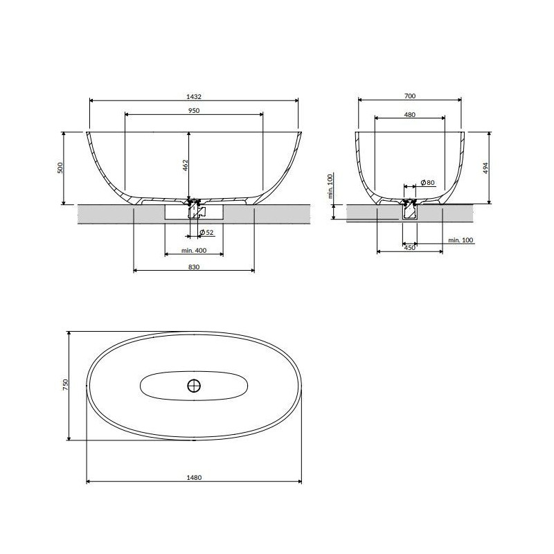 Wanna Wolnostojąca Shell Biały Mat 148x75 SHELL148WWBM Omnires