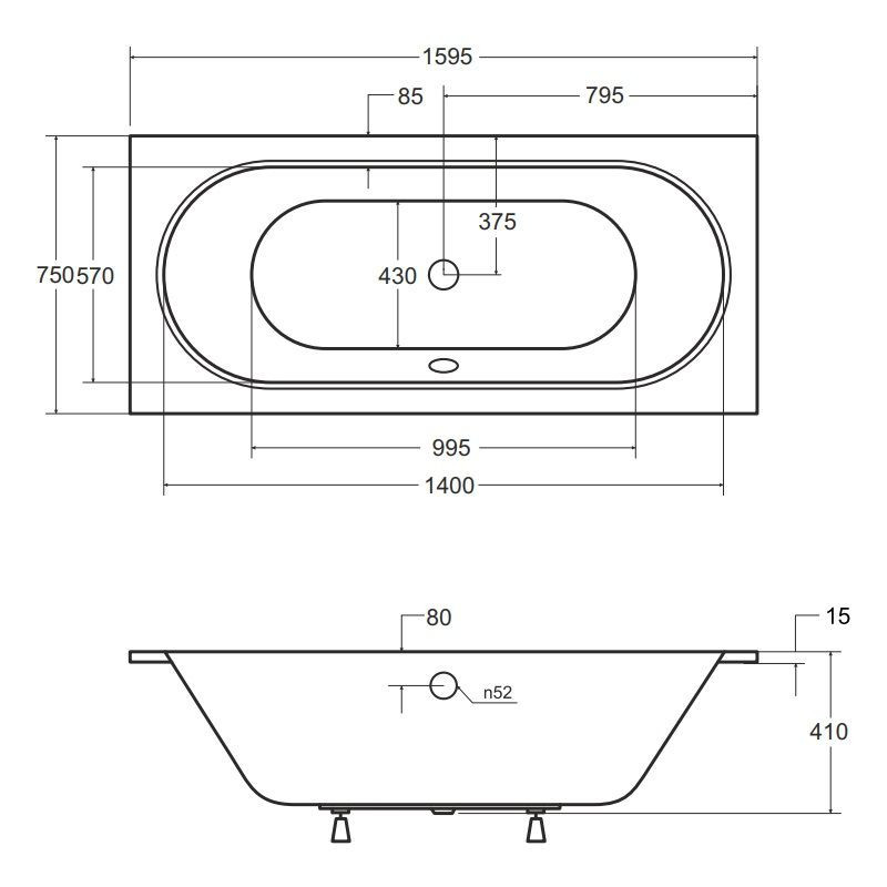 Wanna Prostokątna Do Zabudowy Vitae Slim 160x75 Besco