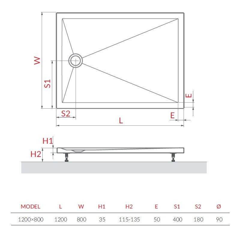 Brodzik Prostokątny Square 120x80x3 Kompozyt Mineralny Marmo Neo MANSQ1200802E Roth