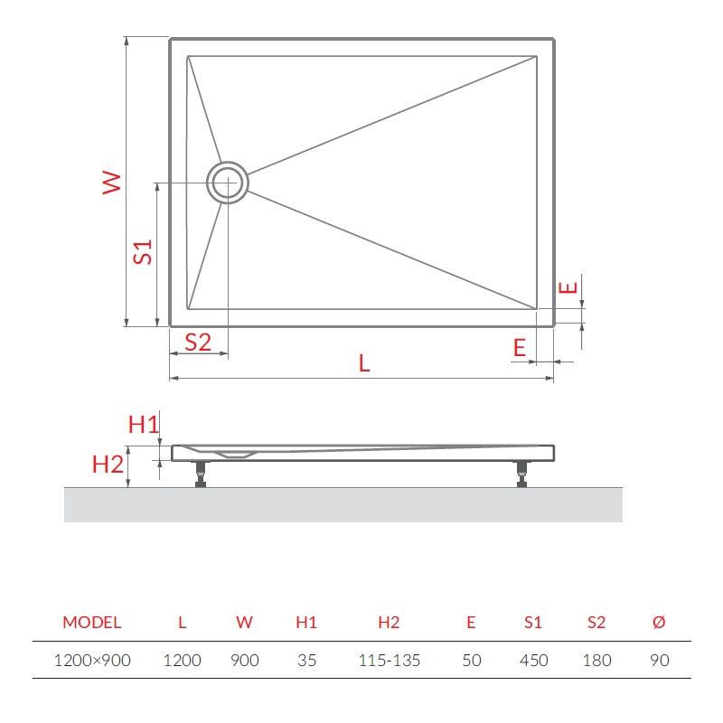 Brodzik Prostokątny Square 120x90x3 Kompozyt Mineralny Marmo Neo MANSQ1200902E Roth