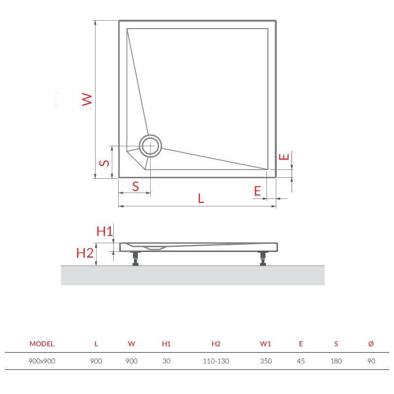 Brodzik Kwadratowy Square 90x90x3 Kompozyt Mineralny Marmo Neo MANSQ0900902E Roth