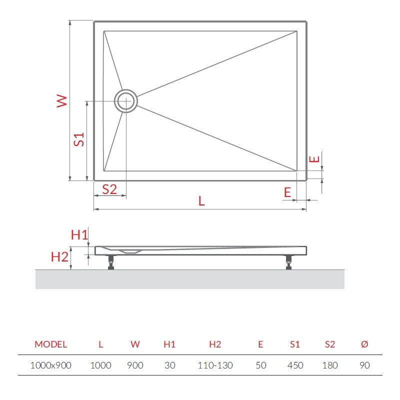 Brodzik Prostokątny Square 100x90x3 Kompozyt Mineralny Marmo Neo MANSQ1000902E Roth