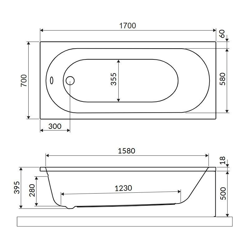 Wanna Prostokątna 170x70 cm Oceana Slim Mono Biały Połysk WAEX.OCM.170.70WHS Excellent