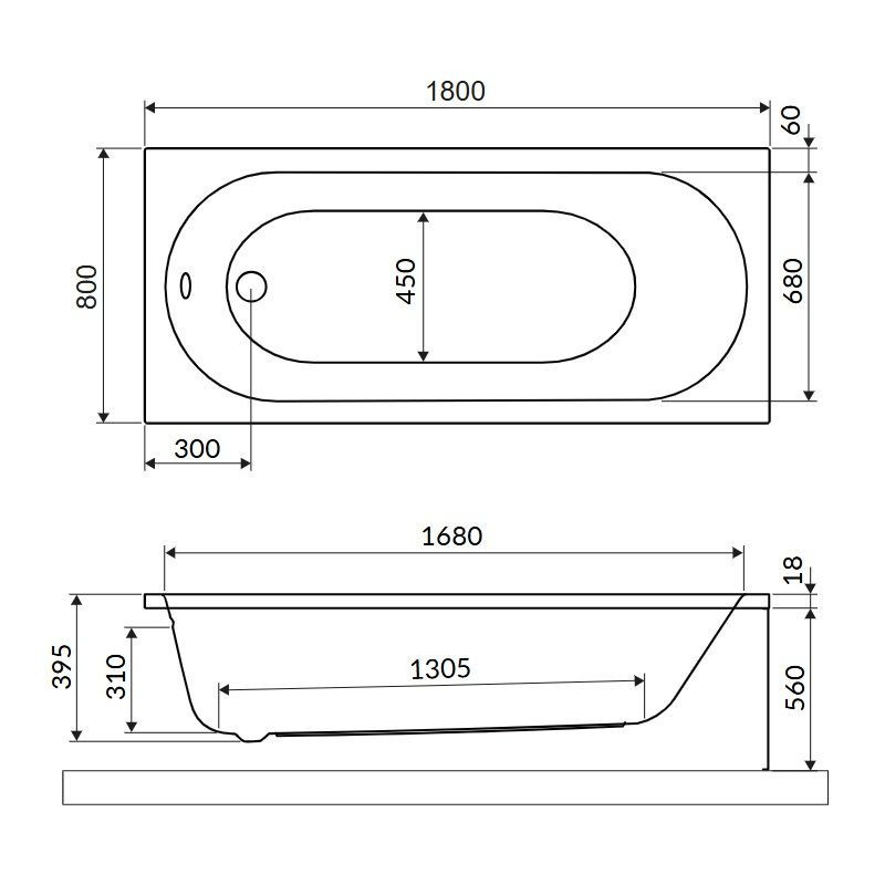 Wanna Prostokątna 180x80 cm Oceana Slim Mono Biały Połysk WAEX.OCM.180.80WHS Excellent