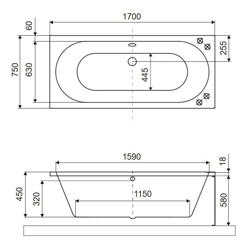 Wanna Prostokątna 170x75 cm Oceana Slim Antracyt Mat WAEX.OCE17ANMS Excellent