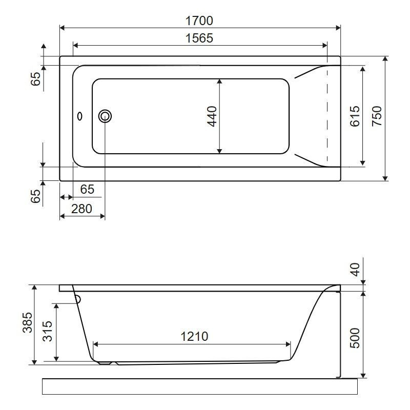 Wanna Prostokątna 170x75 cm Savia Biały Połysk WANL.SAV170.75WH Excellent