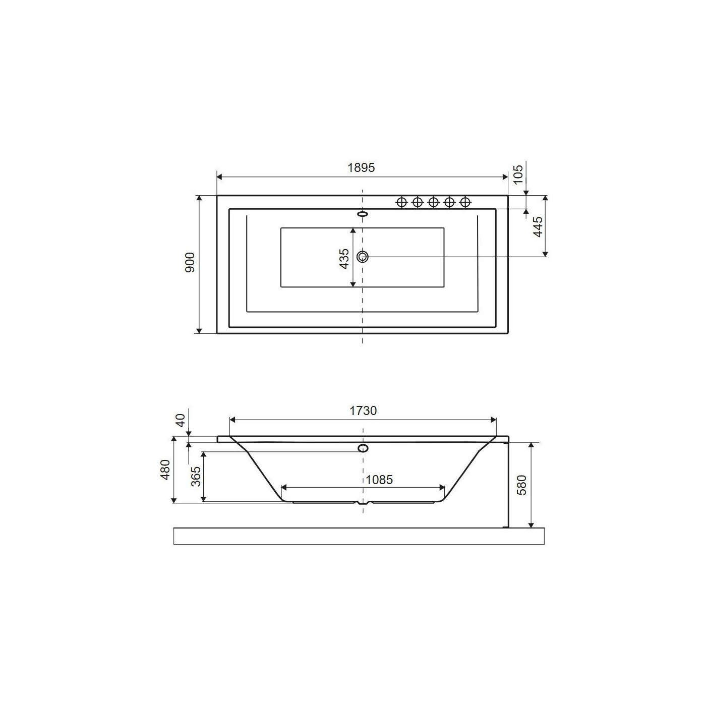 Wanna Prostokątna 190x90 cm Crown Grand Biały Połysk WAEX.CRG19WH Excellent