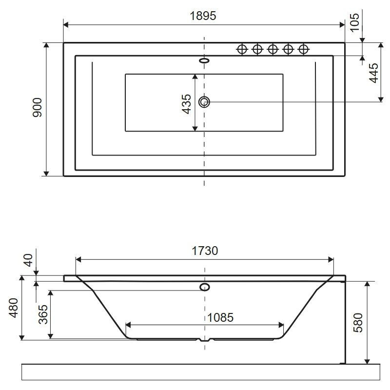 Wanna Prostokątna 190x90 cm Crown Grand Biały Połysk WAEX.CRG19WH Excellent