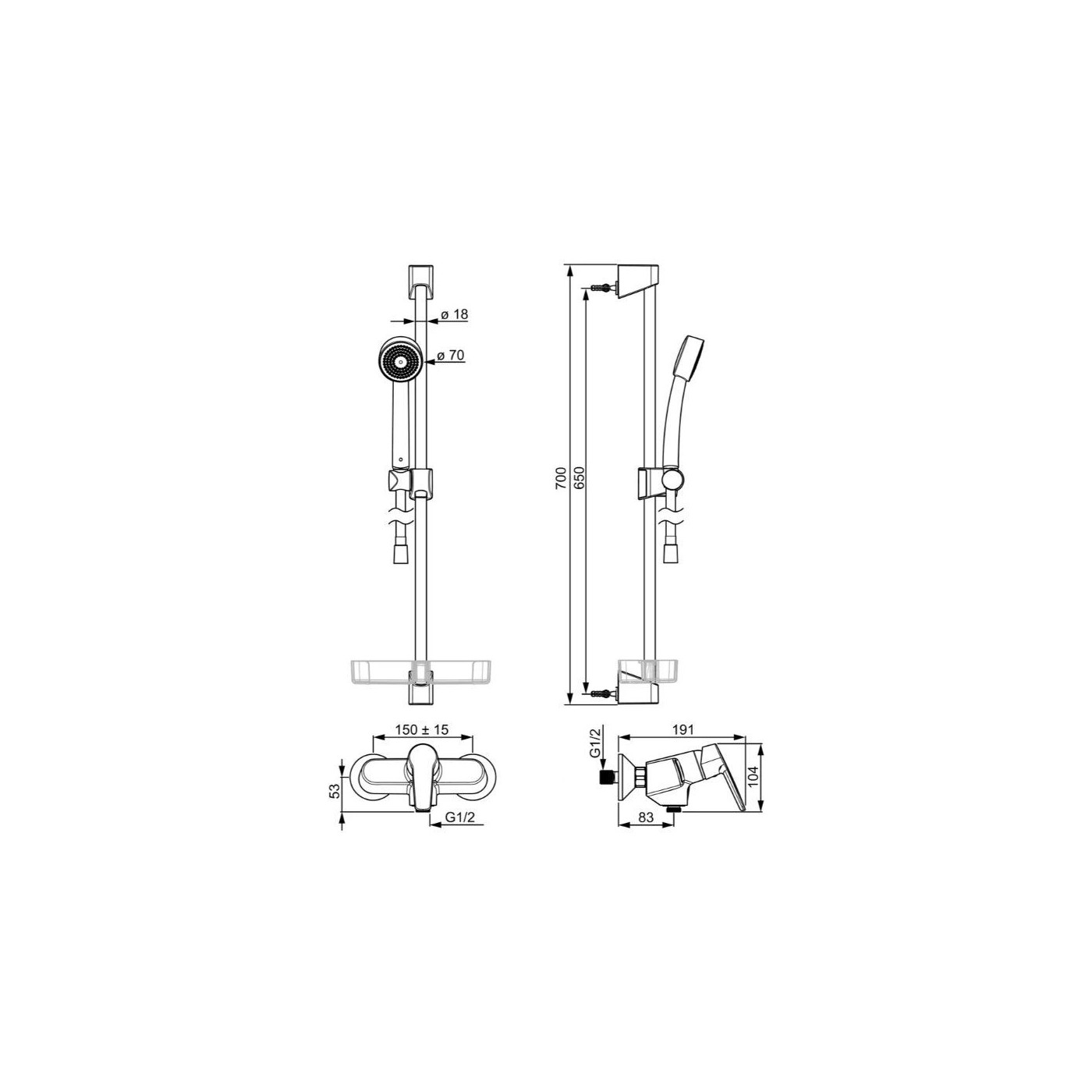 Bateria Natryskowa Z Zestawem Natryskowym Saga Chrom 3966Y Oras