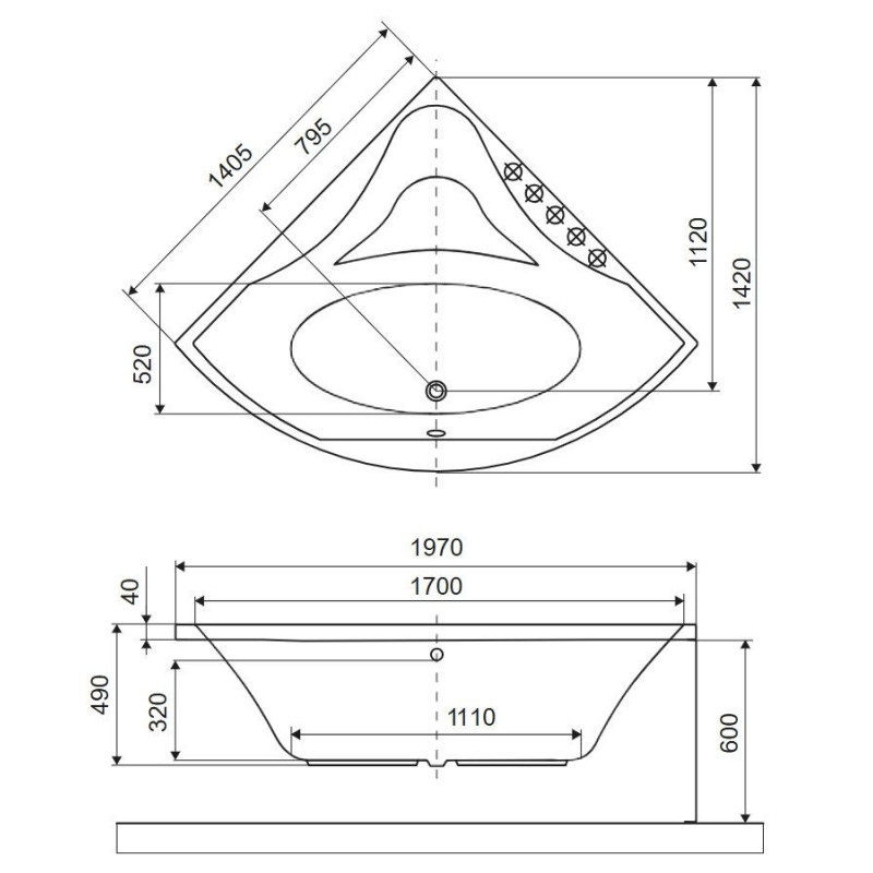 Wanna Narożna 140x140 cm Glamour Biały Połysk WAEX.GLA14WH Excellent