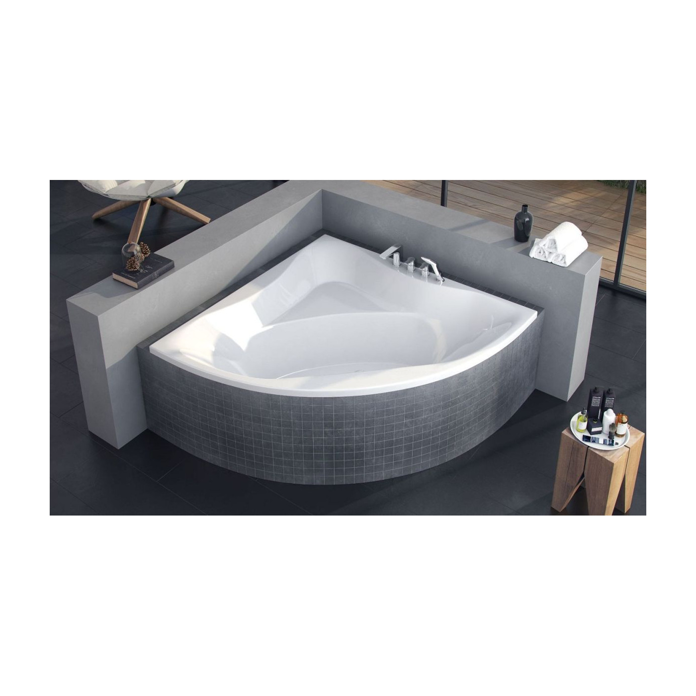 Wanna Narożna 150x150 cm Glamour Biały Połysk WAEX.GLA15WH Excellent