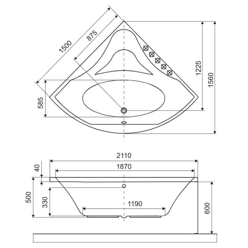 Wanna Narożna 150x150 cm Glamour Biały Połysk WAEX.GLA15WH Excellent