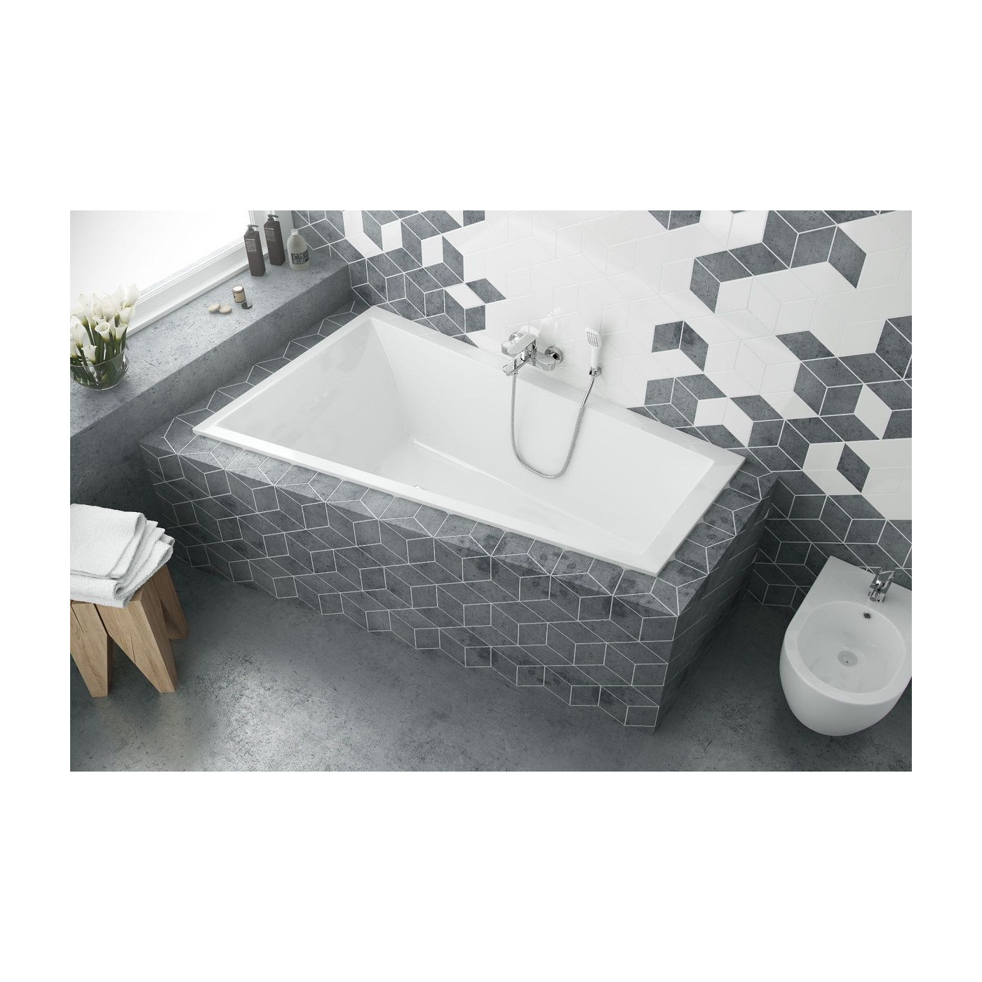 Wanna Narożna Lewa 160x95 cm M-Sfera Slim Biały Połysk WAEX.MSL16WHS Excellent