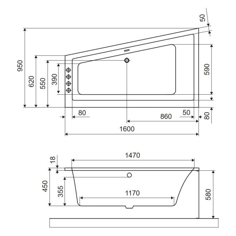 Wanna Narożna Lewa 160x95 cm M-Sfera Slim Biały Połysk WAEX.MSL16WHS Excellent