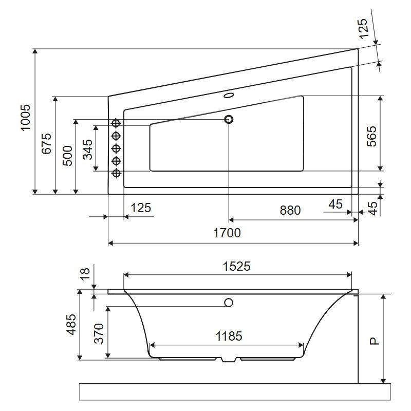 Wanna Narożna Prawa 170x100 cm Sfera Slim Biały Połysk WAEX.SFP17WHS Excellent
