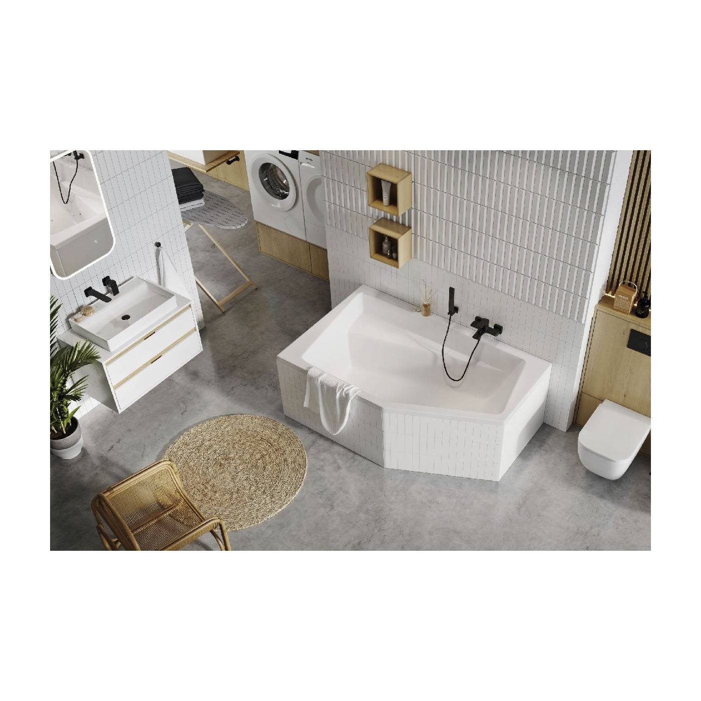 Wanna Narożna Lewa 160x100 cm Vesper Biały Połysk WAEX.VEL16WH Excellent