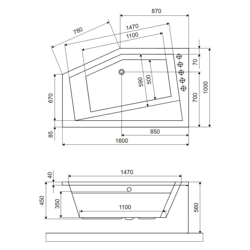 Wanna Narożna Lewa 160x100 cm Vesper Biały Połysk WAEX.VEL16WH Excellent