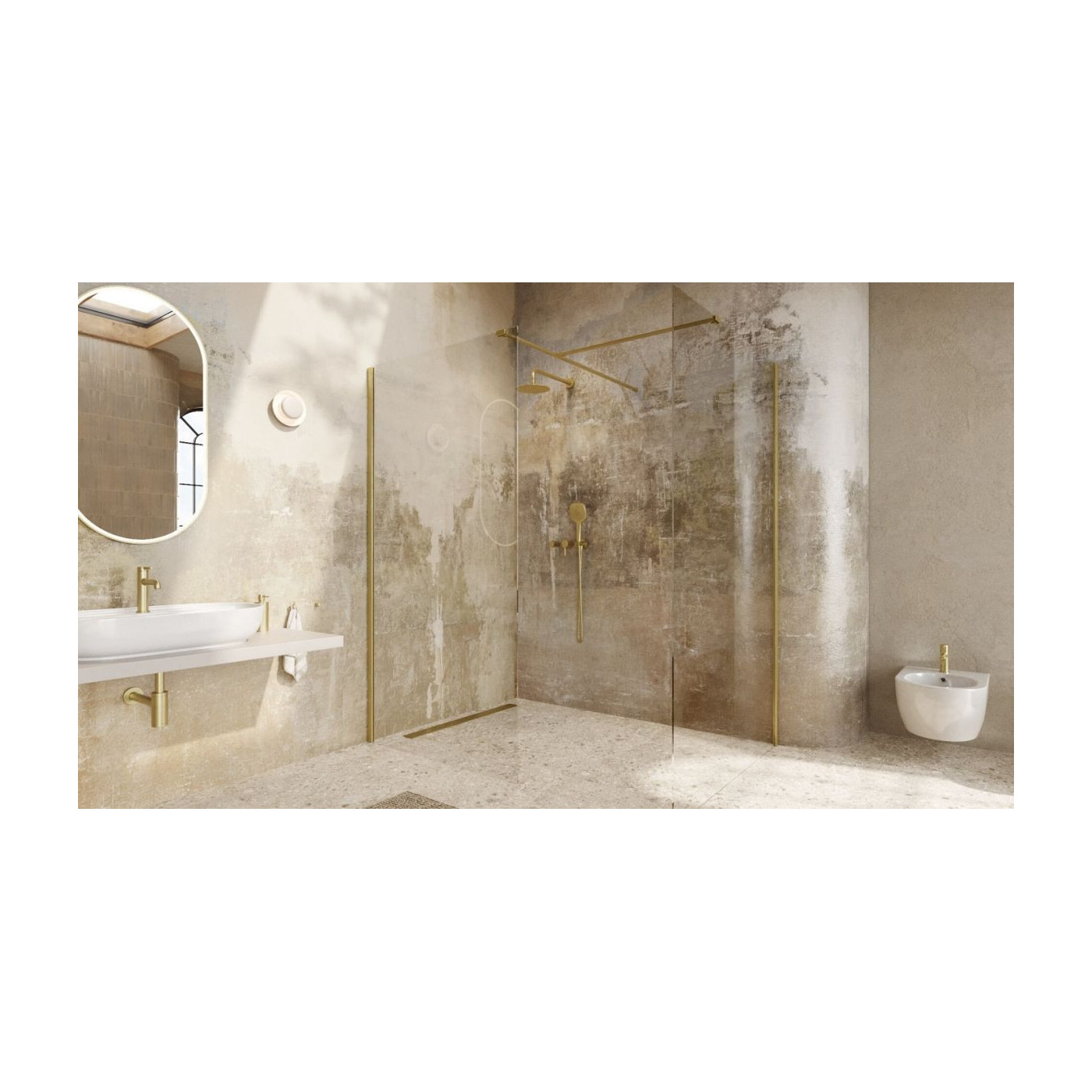Ścianka Prysznicowa Walk-In 100x200 cm Vidoq Złoty Szczotkowany KAEX.1506.1000.LP.GB Excellent