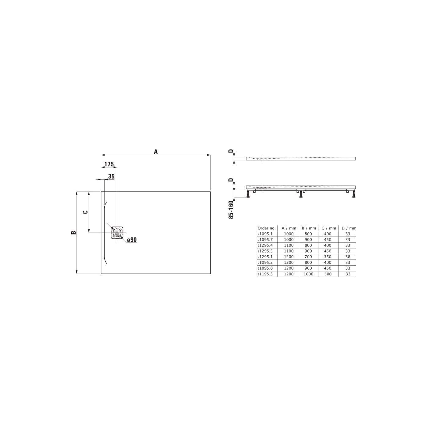 Brodzik Prostokątny 1100x800 mm Z Odpływem Przy Krótszym Boku Pro Biały H2129540000001 Laufen
