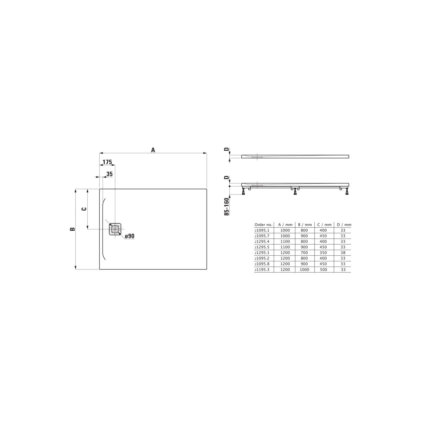 Brodzik Prostokątny 1200x800 mm Z Odpływem Przy Krótszym Boku Pro Biały H2109520000001 Laufen