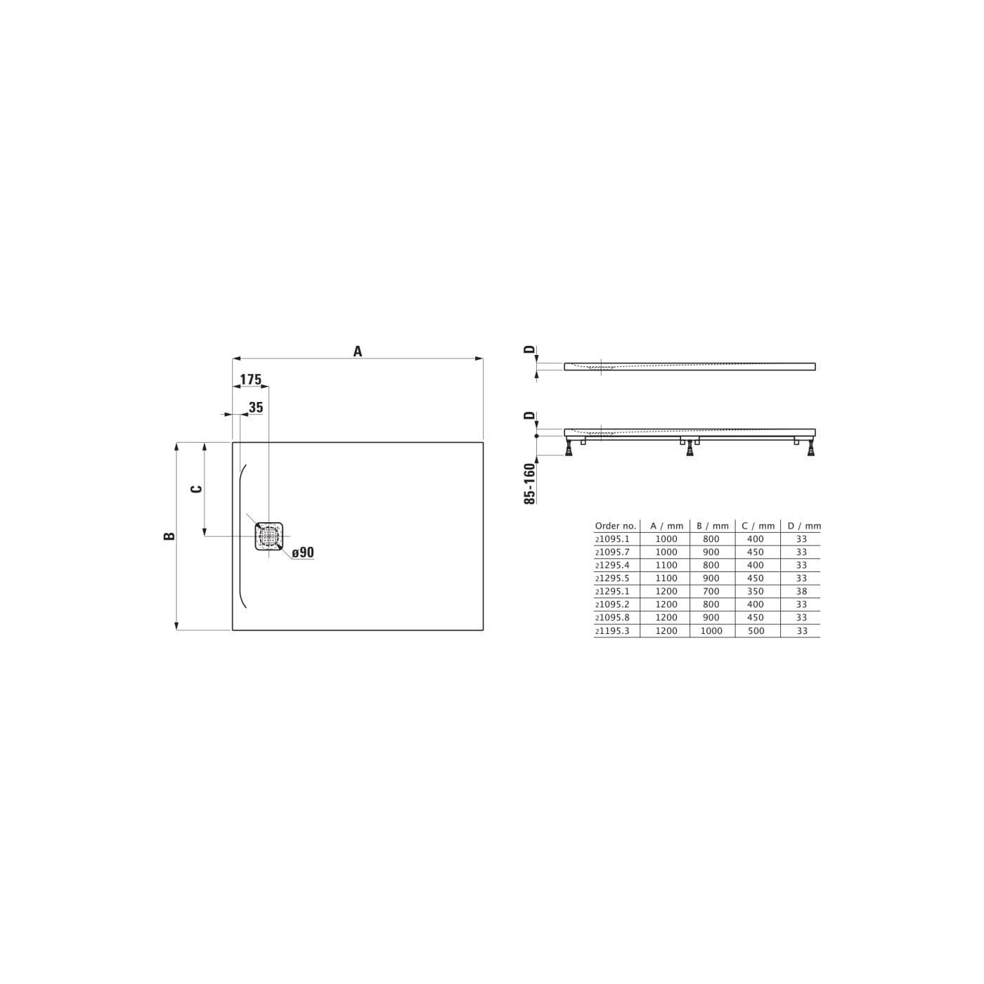Brodzik Prostokątny 1200x900 mm Z Odpływem Przy Krótszym Boku Pro Biały H2109580000001 Laufen
