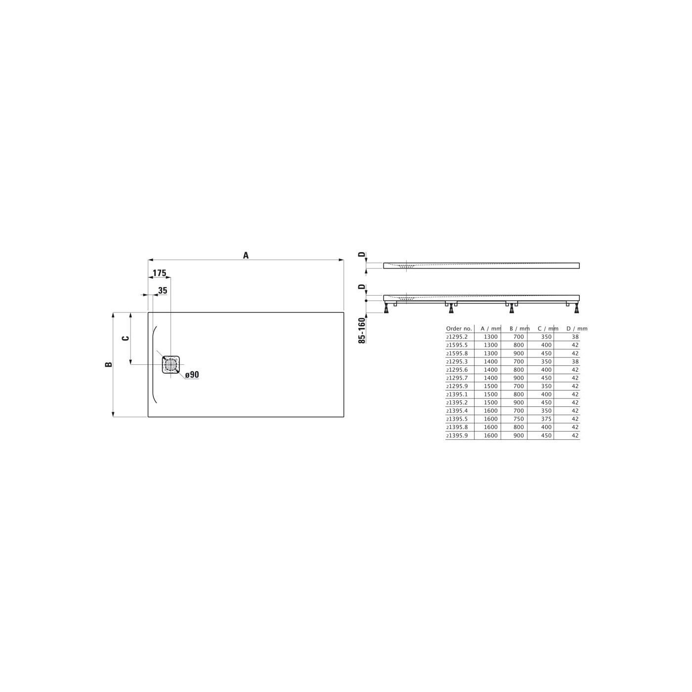 Brodzik Prostokątny 1400x900 mm Z Odpływem Przy Krótszym Boku Pro Biały H2129570000001 Laufen