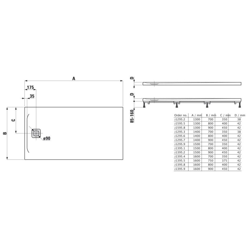 Brodzik Prostokątny 1400x900 mm Z Odpływem Przy Krótszym Boku Pro Biały H2129570000001 Laufen