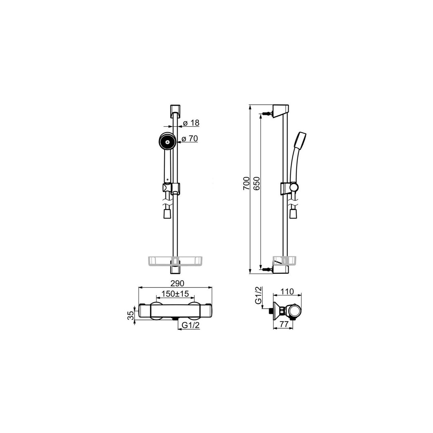 Bateria Natryskowa Z Zestawem Natryskowym Nova Chrom 7452U Oras