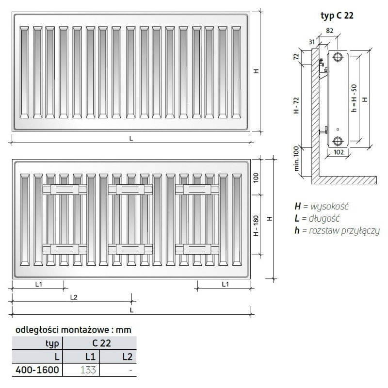 Grzejnik Stalowy Płytowy Z Podłączeniem Bocznym Compact C22 300x400 mm Biały RAL9016 F062203004010300 Purmo