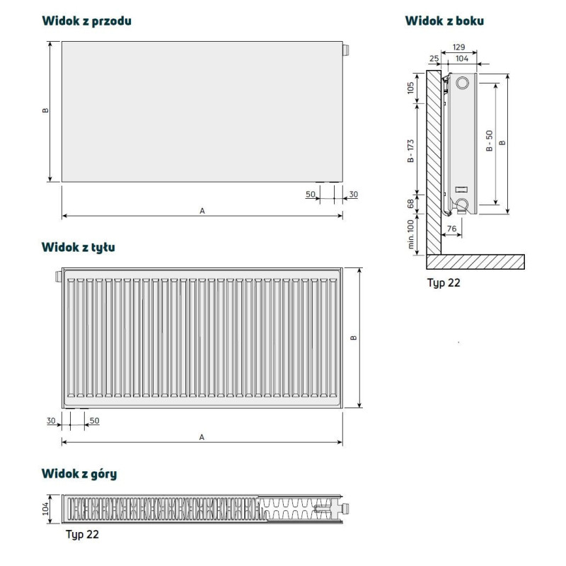 Grzejnik Stalowy Z Gładką Płytą Czołową Podłączenie Dolne Plan Ventil Compact FCV22 900x500 mm Biały F0A2209005011300 Purmo
