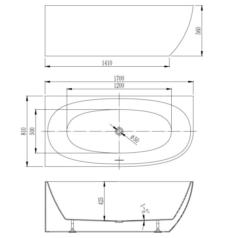 Wanna Wolnostojąca Narożna Lewa Neris 1700x810x560 mm Biały 31503170L Bevisa