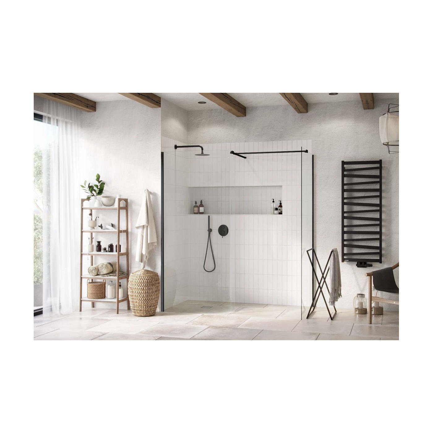 Ścianka Prysznicowa Gięta Walk-In 93x200 cm Vidoq Czarny Mat KAEX.1507.930.LP.BL Excellent