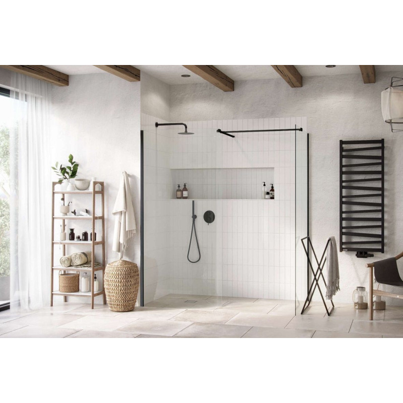 Ścianka Prysznicowa Gięta Walk-In 93x200 cm Vidoq Czarny Mat KAEX.1507.930.LP.BL Excellent