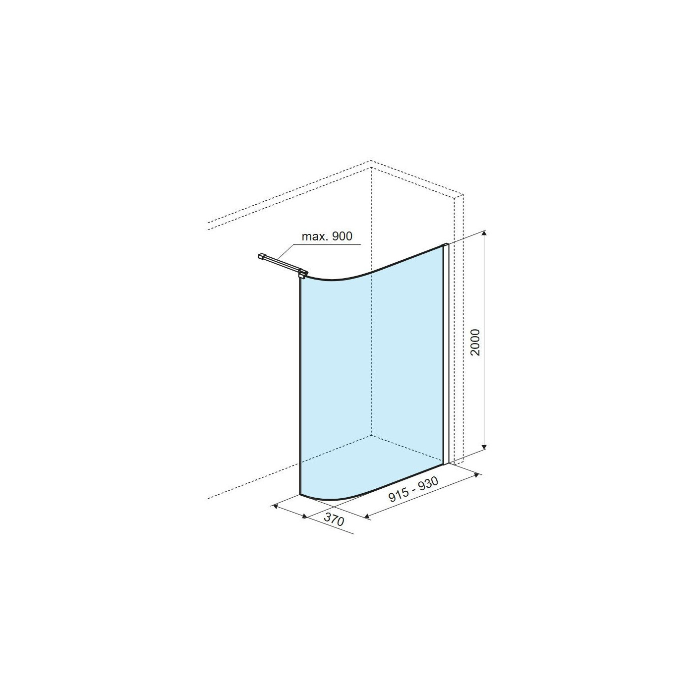 Ścianka Prysznicowa Gięta Walk-In 93x200 cm Vidoq Czarny Mat KAEX.1507.930.LP.BL Excellent