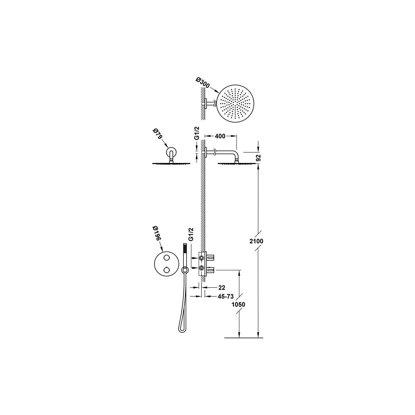 Zestaw Prysznicowy Termostatyczny Podtynkowy Rapid-Box Study Złoty Cava 26225004CA Tres