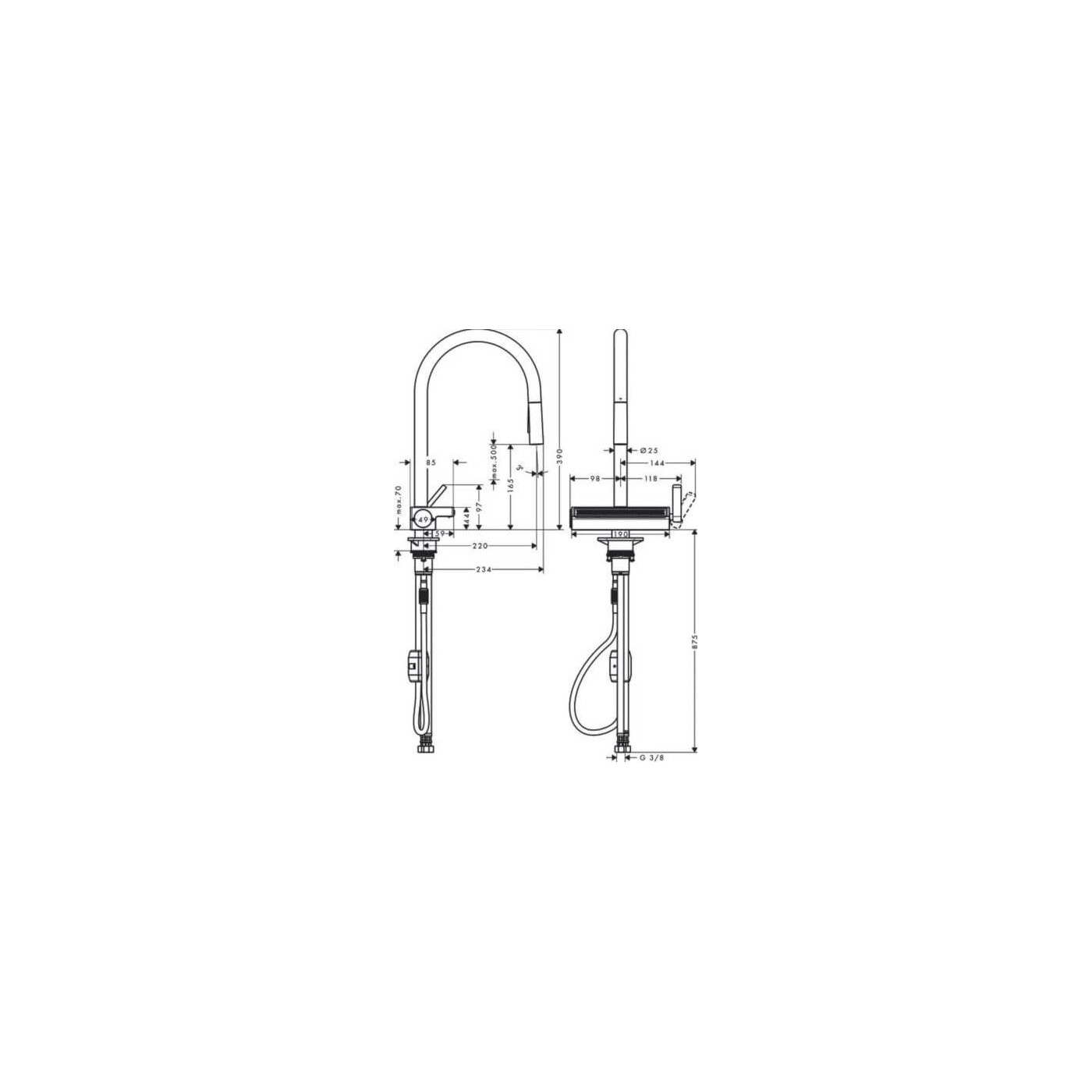 Bateria Kuchenna Aquano Select Z Wyciąganą Wylewką Chrom 73837000 Hansgrohe