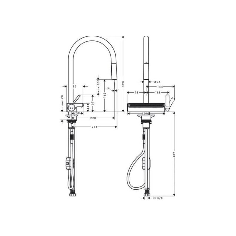 Bateria Kuchenna Aquano Select Z Wyciąganą Wylewką Chrom 73837000 Hansgrohe