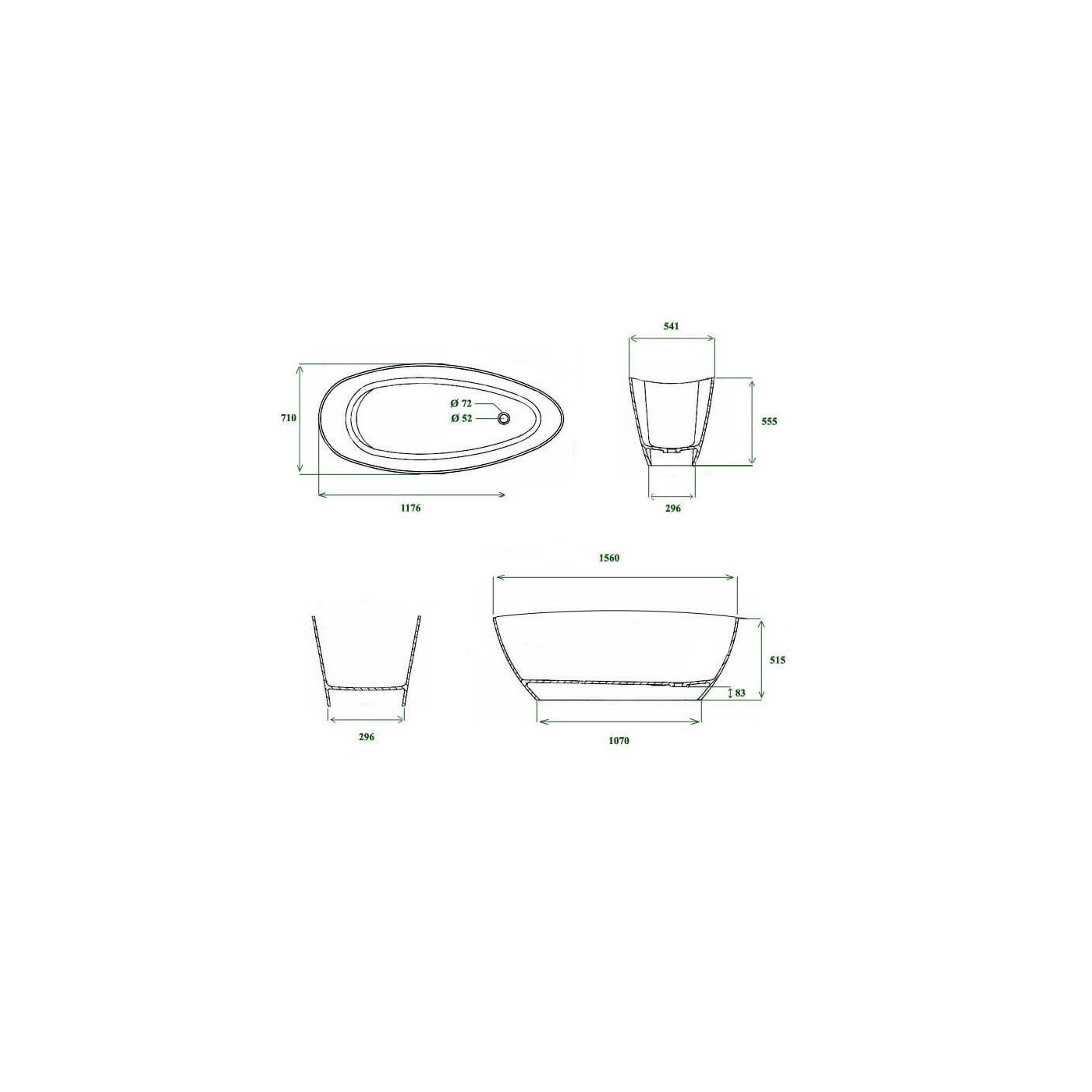 Wanna Wolnostojąca Rita MRM-WA-000 157x70 Marmite + Silikon Sanitarny Biały Bausolid GRATIS