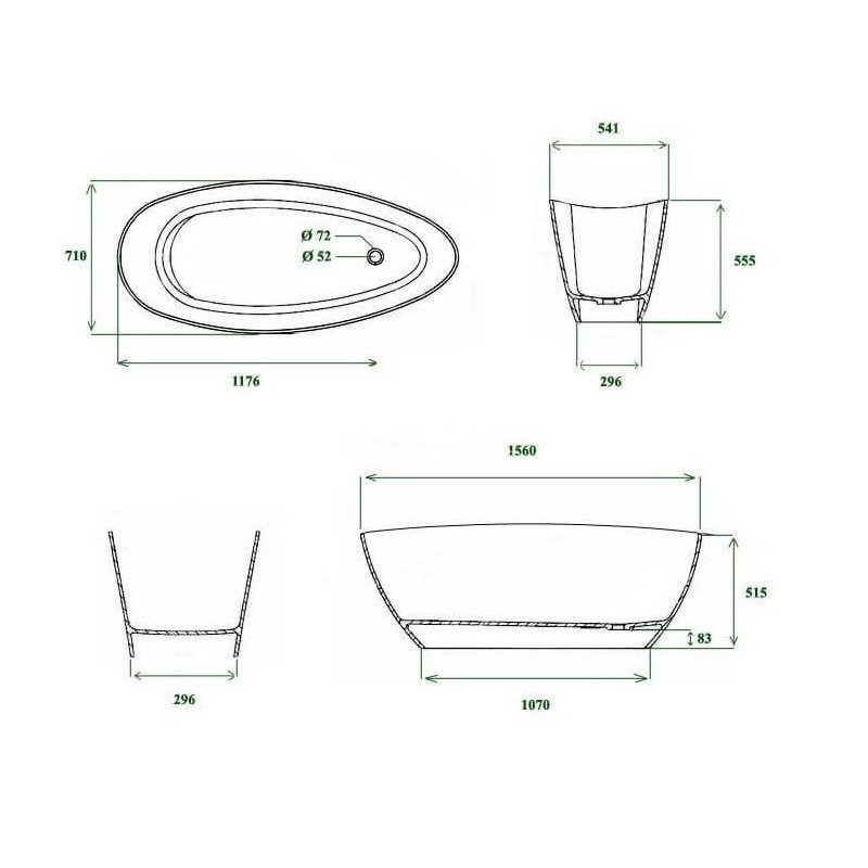 Wanna Wolnostojąca Rita MRM-WA-000 157x70 Marmite + Silikon Sanitarny Biały Bausolid GRATIS