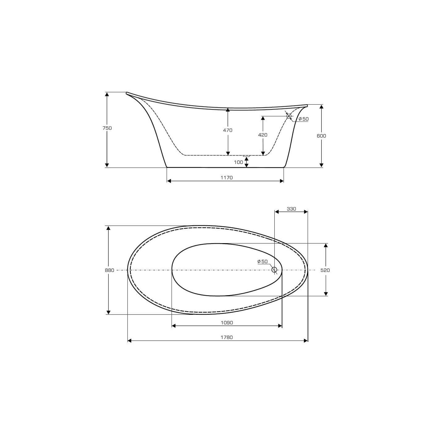 Wanna Wolnostojąca Euphoria Classic White 178x88 Ravon