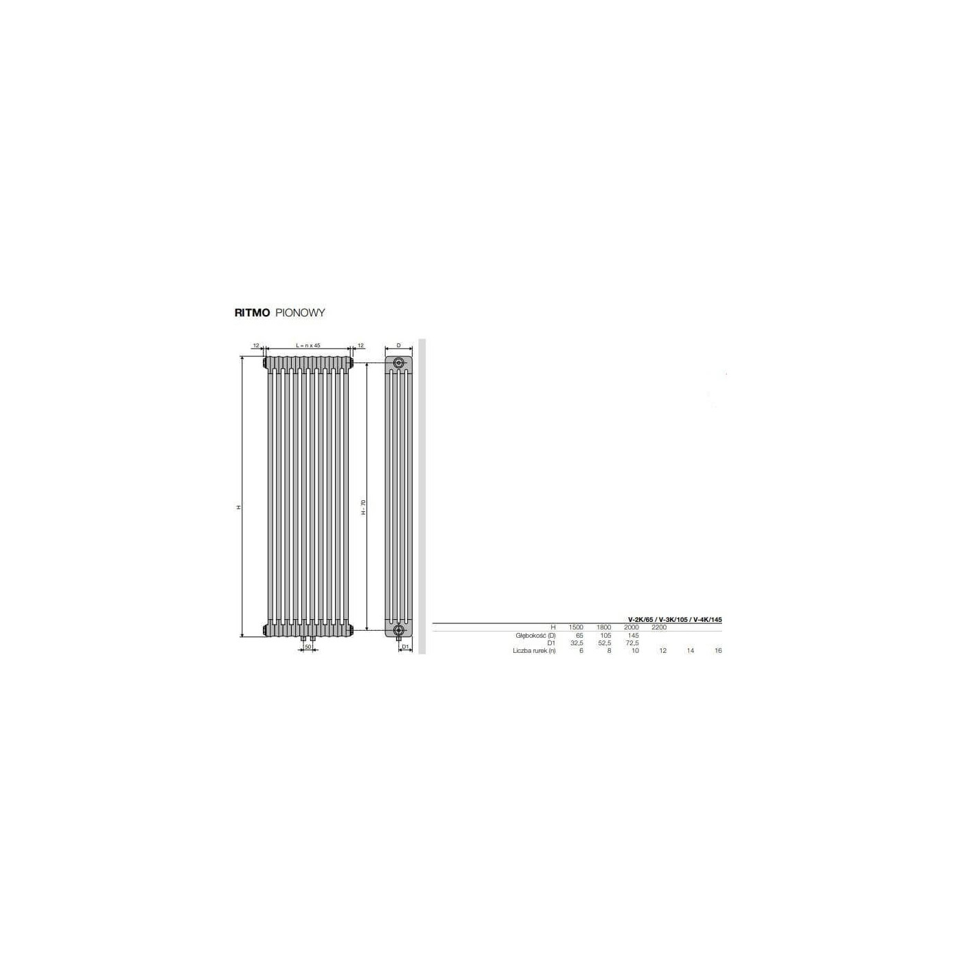 Grzejnik Ritmo VB-2K/65 0450x1800 9005 Czarny 113690450180000999005-0000 Vasco