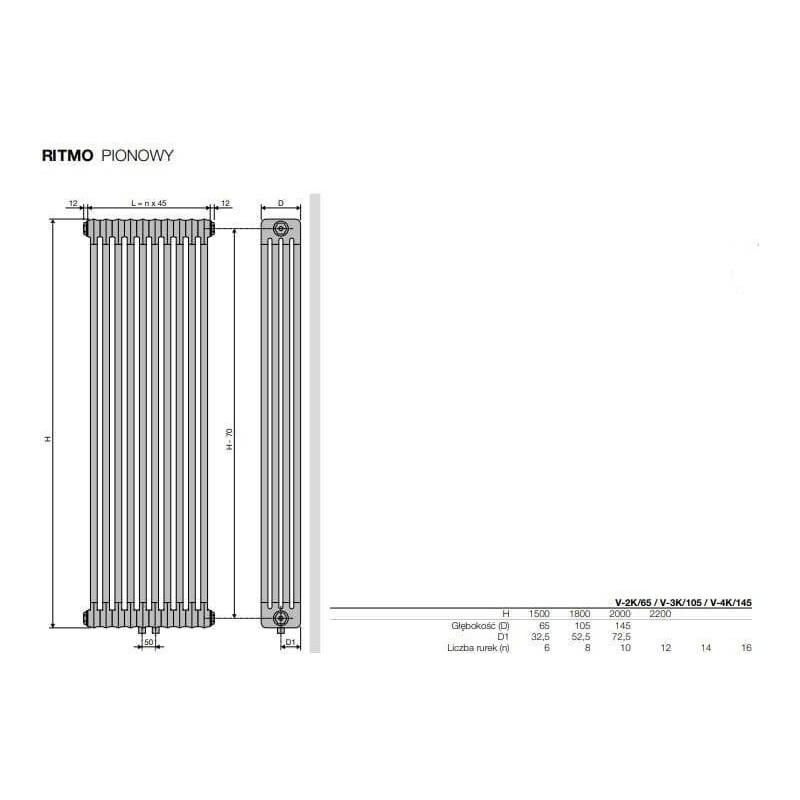 Grzejnik Ritmo VB-2K/65 0450x1800 9005 Czarny 113690450180000999005-0000 Vasco