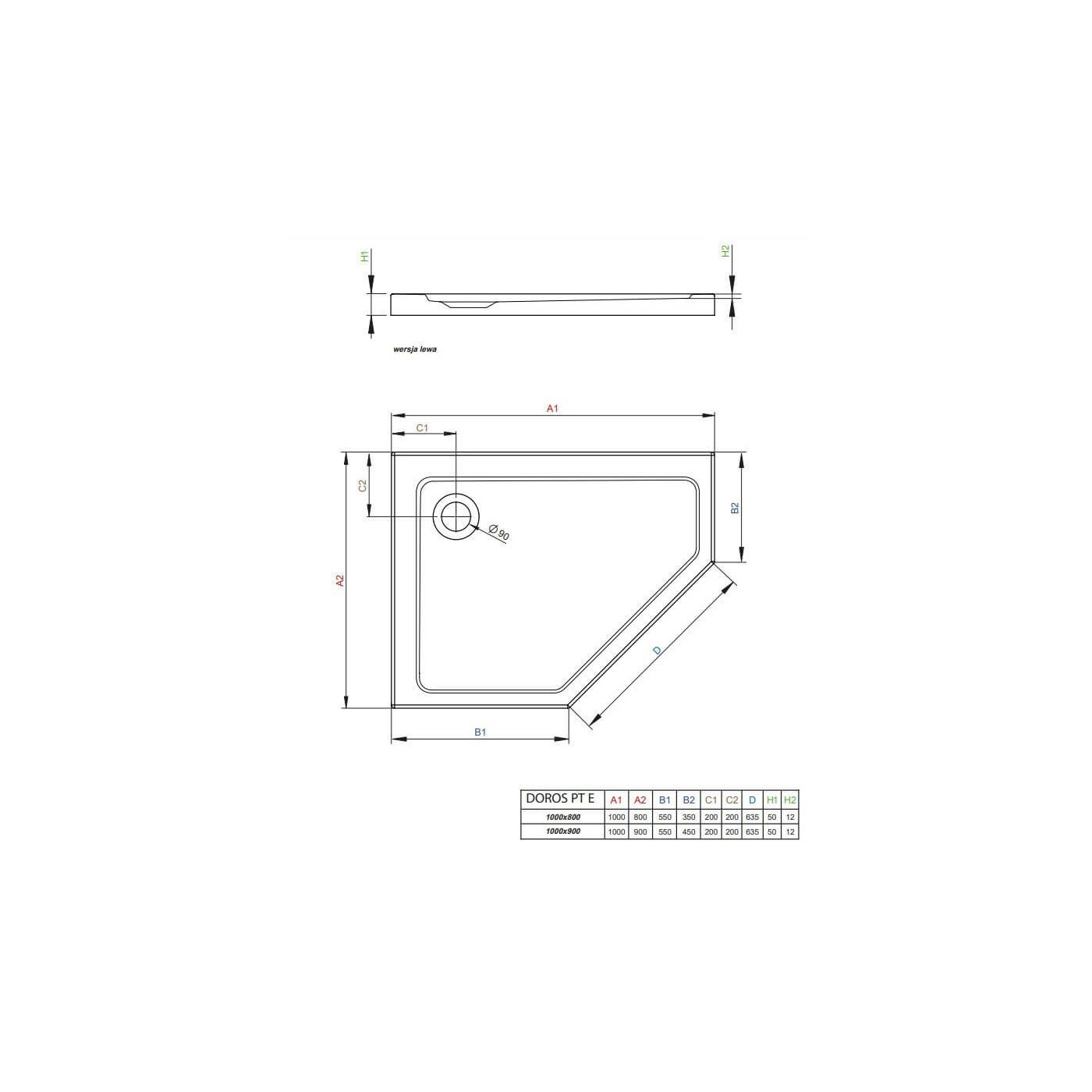 Brodzik Doros Pt E Antracyt 100x80 SDRPT1080-01-64SR Radaway