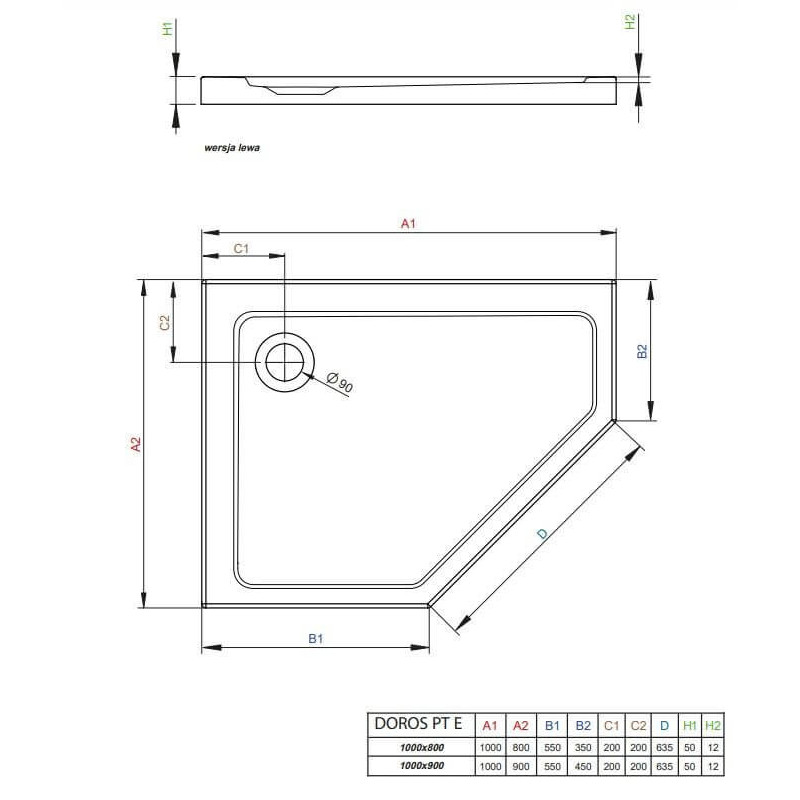 Brodzik Doros Pt E Antracyt 100x80 SDRPT1080-01-64SR Radaway