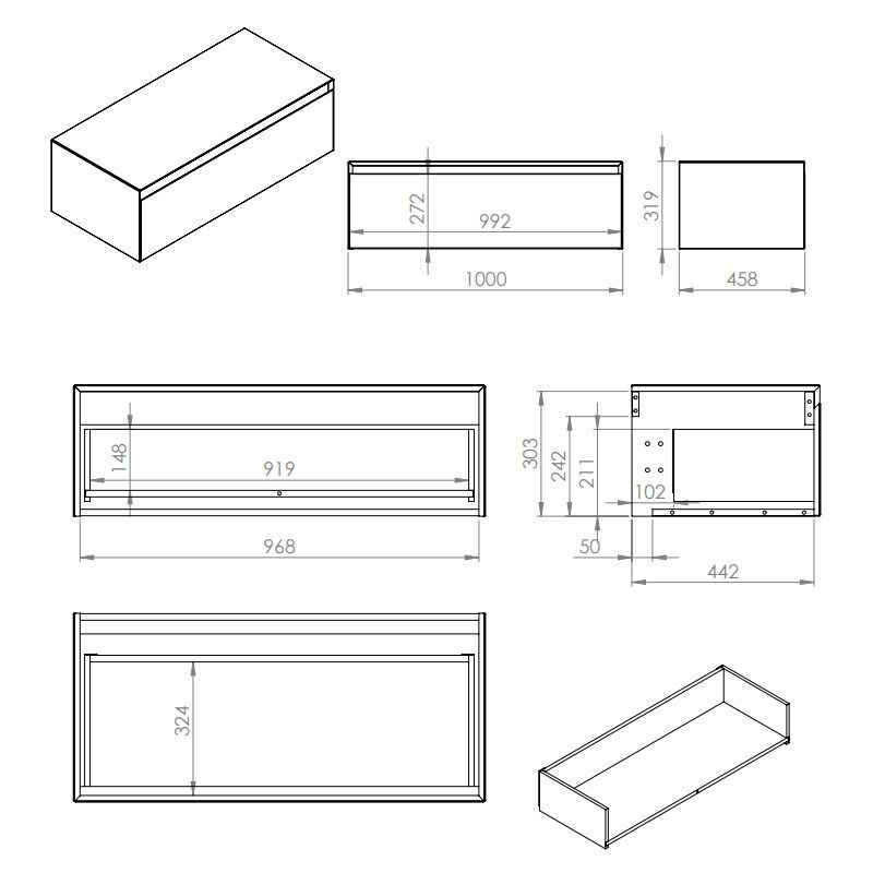 Komoda Z Blatem Split 100 1S Czarny Mat RE081004057160 Elita