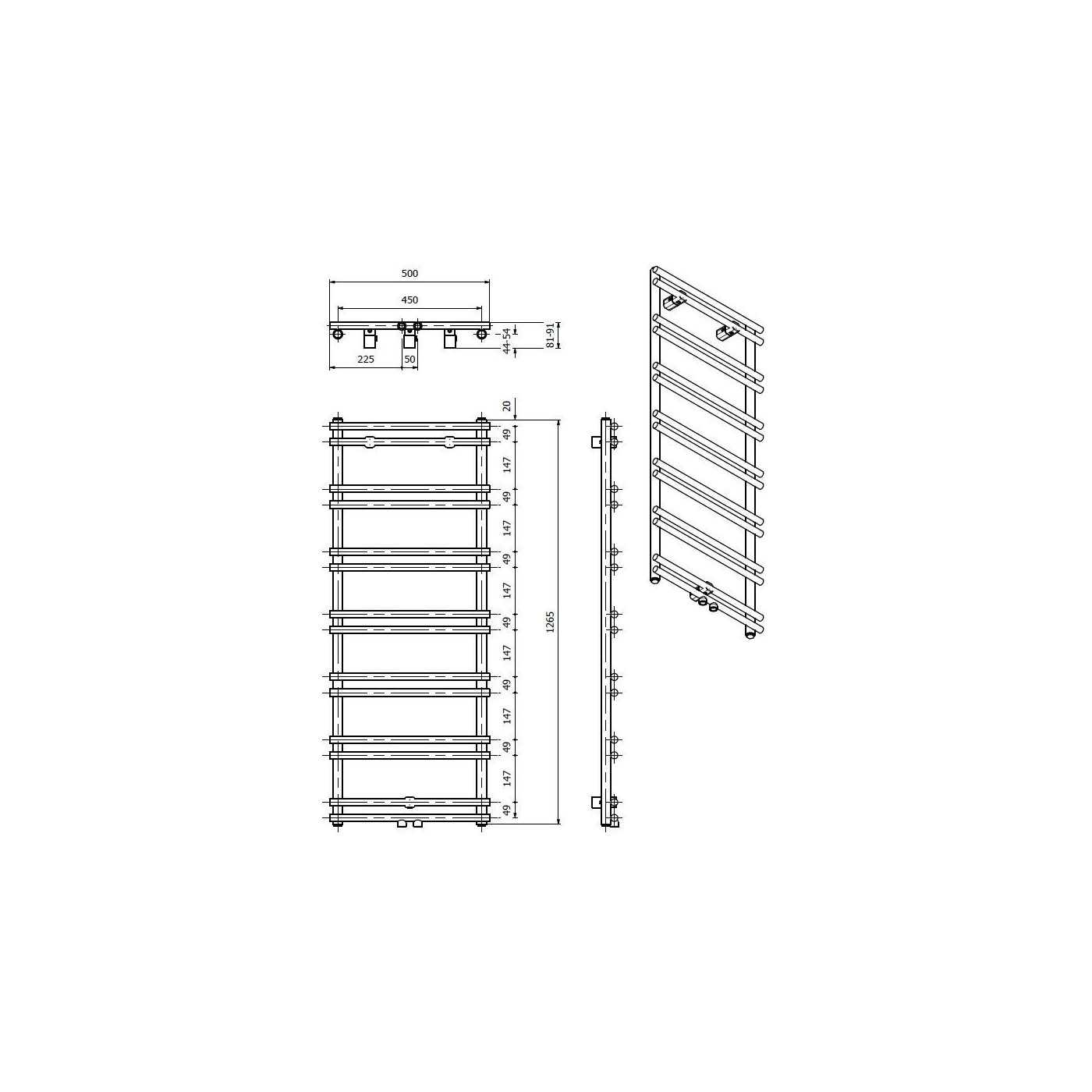 Grzejnik Łazienkowy Minimo 1265x500 Czarny Mat MINP12650500S040 Luxrad