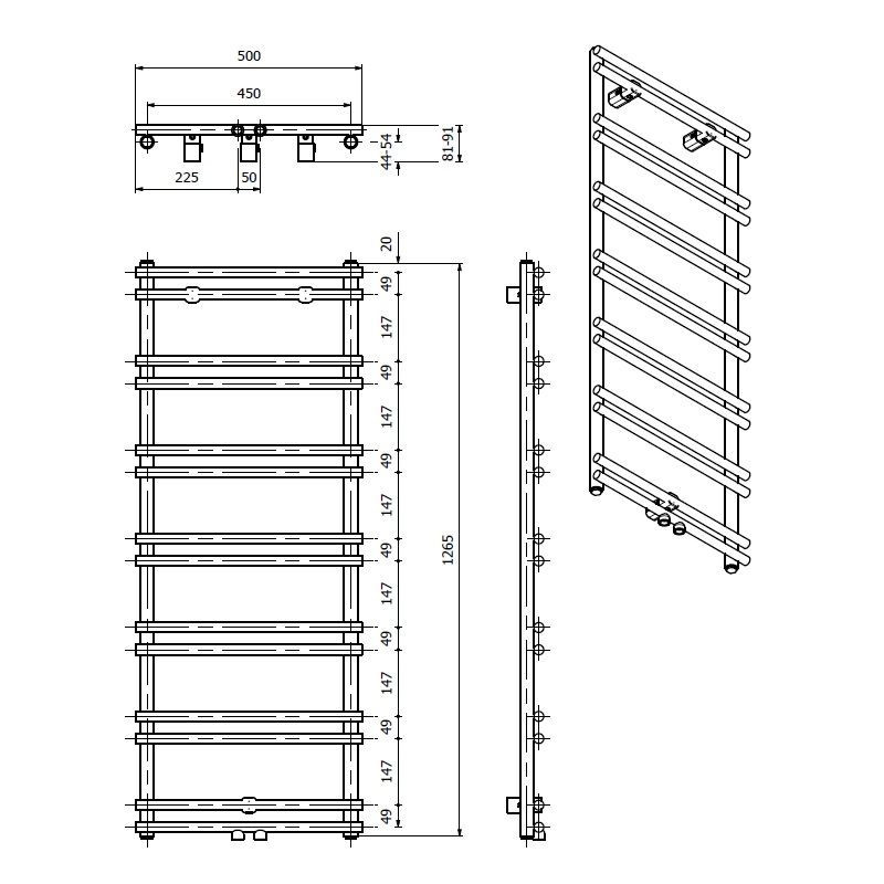 Grzejnik Łazienkowy Minimo 1265x500 Czarny Mat MINP12650500S040 Luxrad