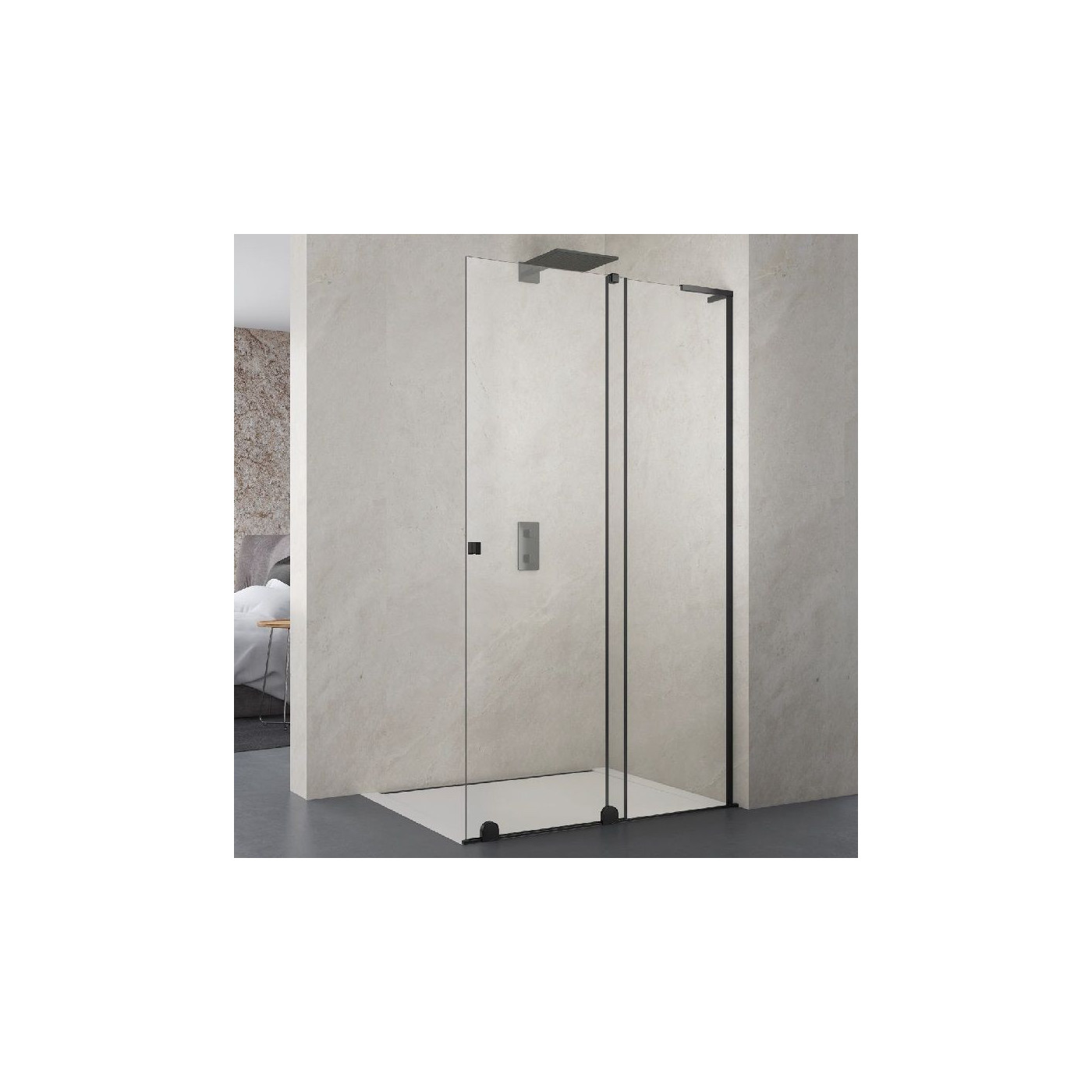 Kabina Prysznicowa Przesuwna Walk-In Prawa Cortina 2.0 100cm Black Atrium