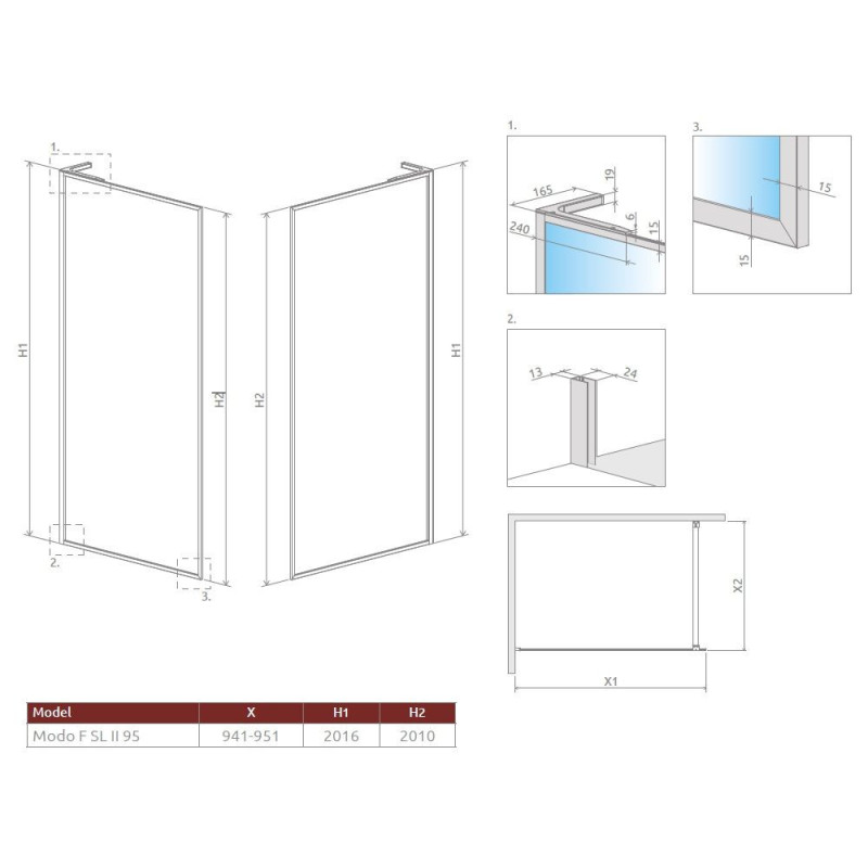 Ścianka Walk-In Modo F SL II 95 Brushed Copper Szkło UltraClear 10419095-93-01 Radaway