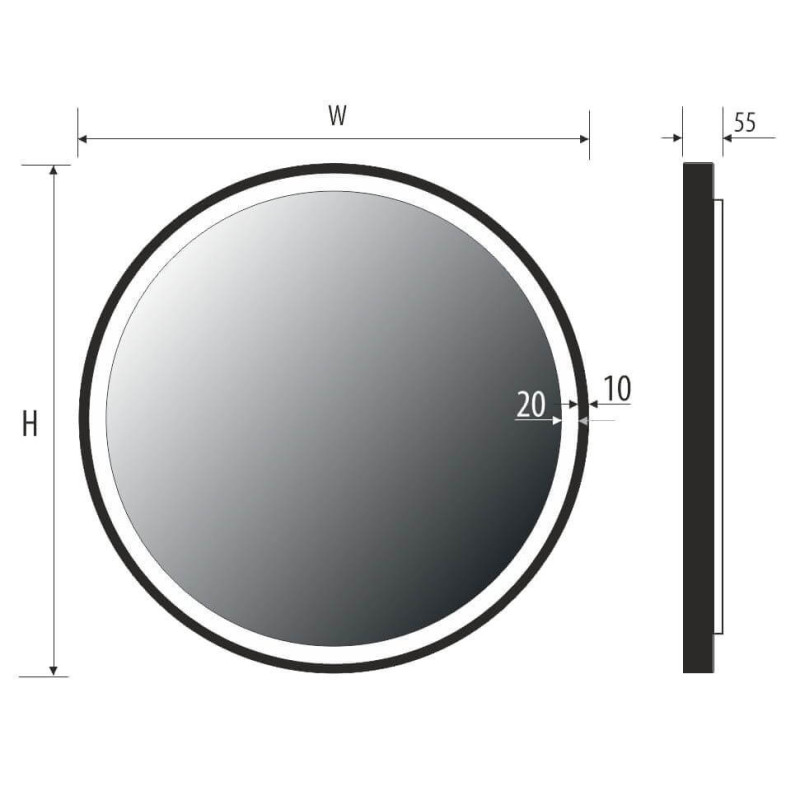 Lustro Lupe Plus Barwa Neutralna 80 cm Czarny Bez Włącznika MCJ